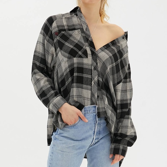 BDG Urban Outfitters Women’s Black/White Soft Oversized Flannel Size Small - Picture 3 of 11